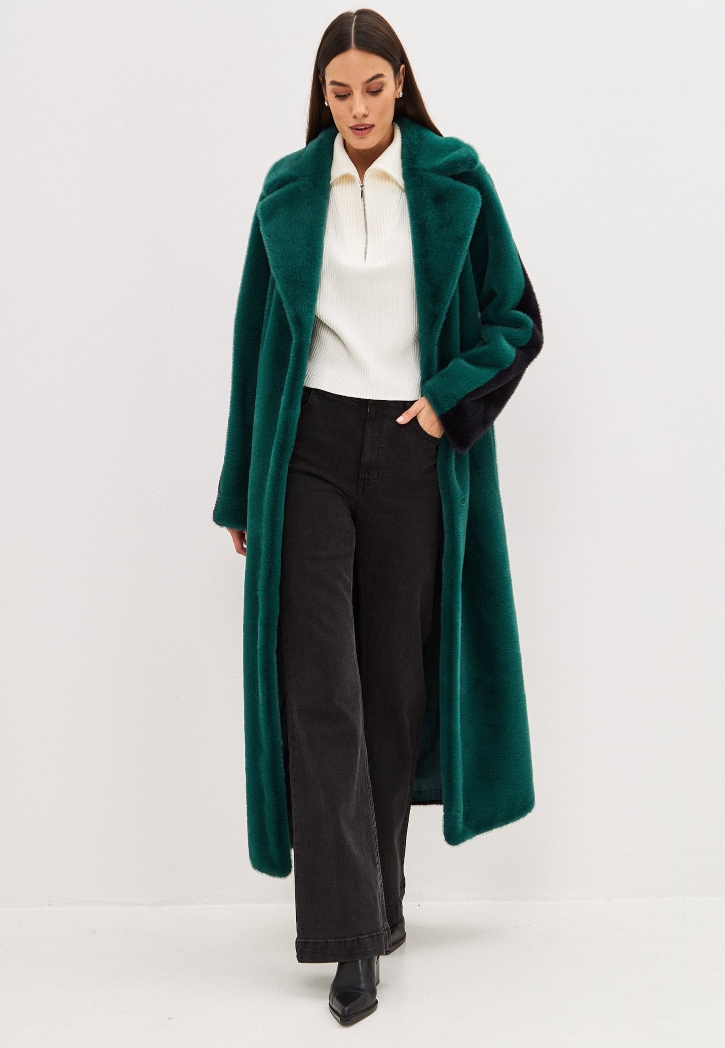 Two tone Faux Fur long winter coat - Cesare Gaspari - Clothes