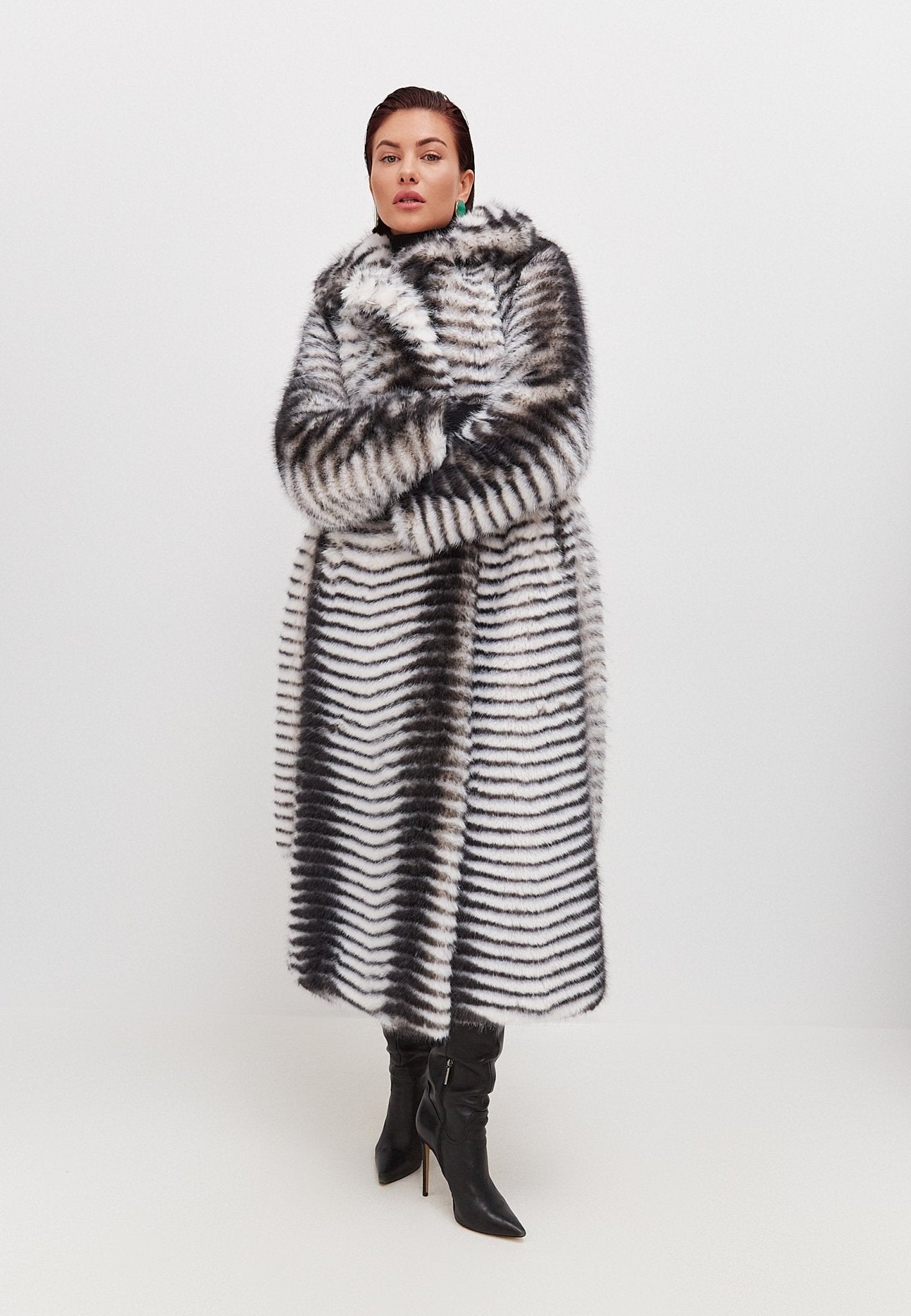 Winter Faux Fur Belted Long Coat - Cesare Gaspari - Clothes