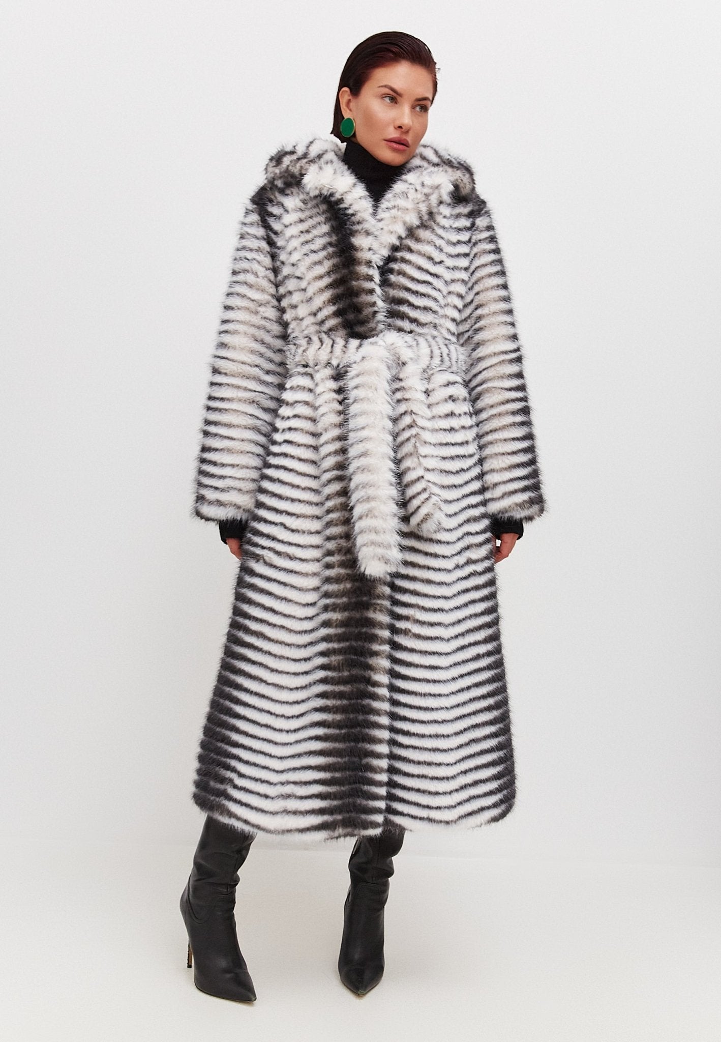 Winter Faux Fur Belted Long Coat - Cesare Gaspari - Clothes