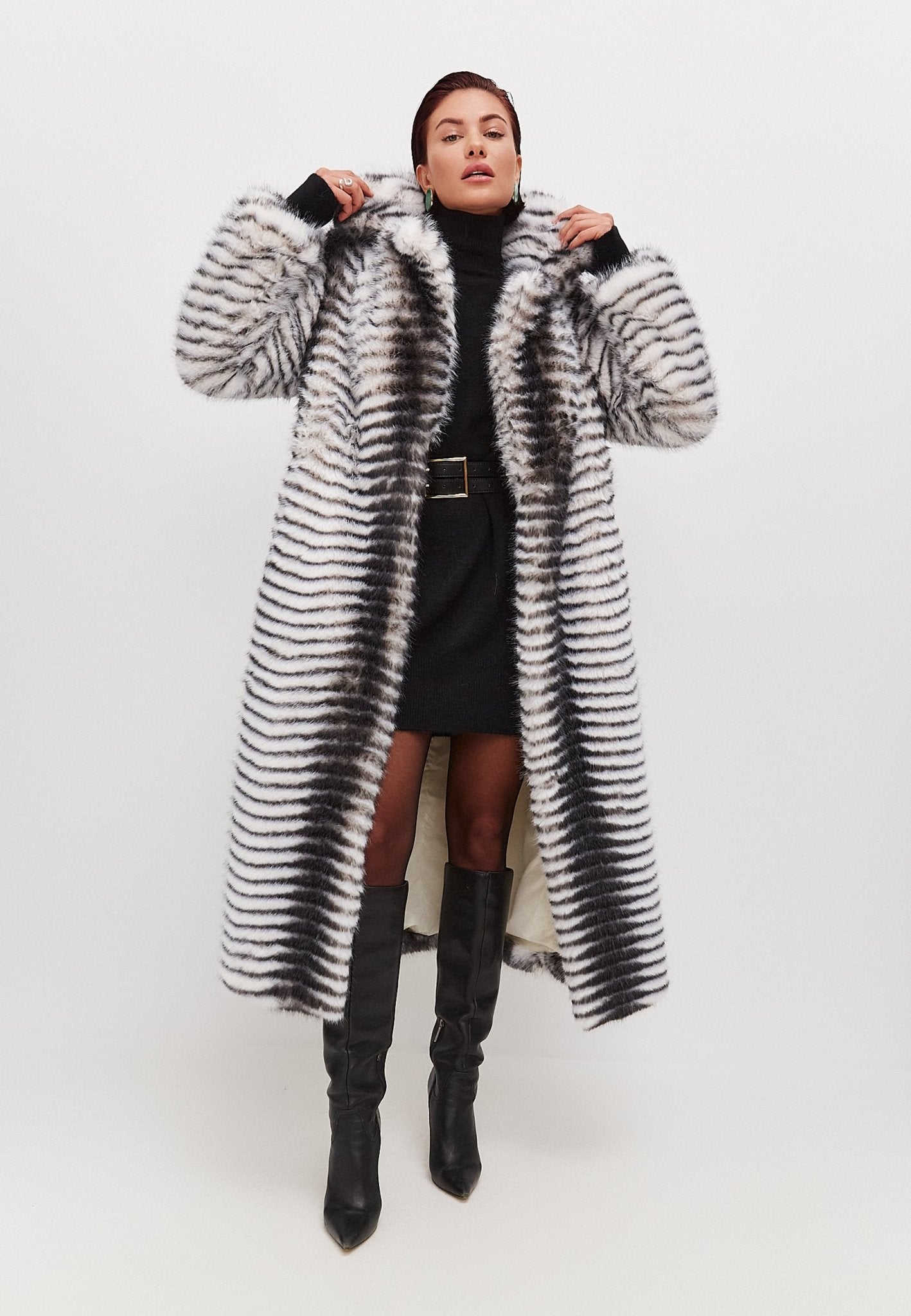 Winter Faux Fur Belted Long Coat - Cesare Gaspari - Clothes